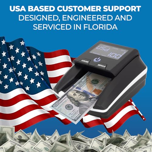 DETECK DT10C Portable Counterfeit Bill Detector Machine, Automatic 4-Way Direction USD & EUR Value Counting, Counterfeit Money Detector UV/IR/MG for Small Businesses (Battery Included)