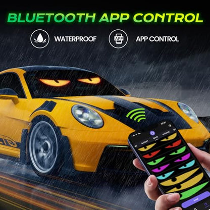 KJOY Devil Eyes Light for Cars, 15''x4'' Flexible Scrolling LED Eyes for Car Window,Bluetooth App Control Programmable LED Sign,Dynamic Personalized Eye Lights for Car Windshield - size: 14.6"x3.6"-1PCS
