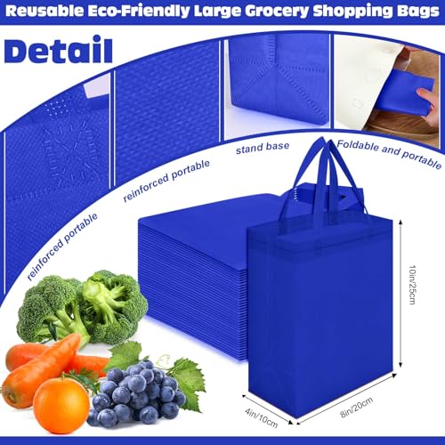 Windyun 50 Pcs Reusable Tote Bag Bulk 8 x 4 x 10 Inch, Royal Blue - color: Royal Blue