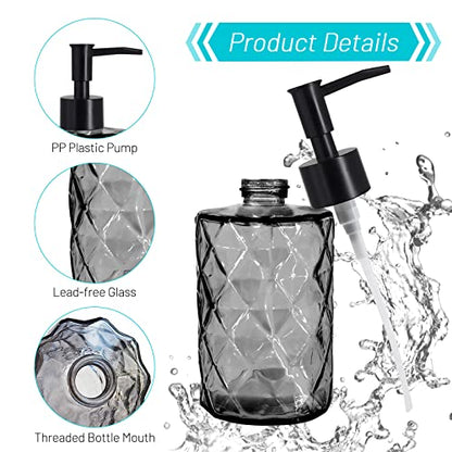 Glass Soap Dispenser with Plastic Pump, 330ml/11oz. Liquid Hand Soap Dispenser for Bathroom and Kitchen, Hand-Pump Dispenser for Dishwashing Liquid, Lotion, Soap, Shower Gel, Essential Oil (Black) - color: Black