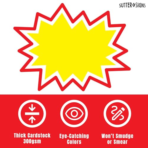 Starburst Signs with Stickers 100pcs - color: Yellow, size: 6x8