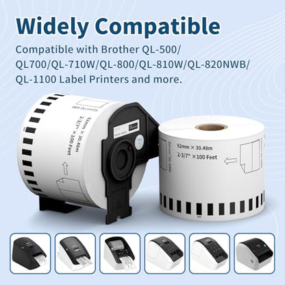 12 Rolls DK2205 (2.4 in X 100 Ft) Shipping Address Labels, Compatible with Brother QL-800 QL 600 810W 820nwb 1110NWB Printer, Replacement Continuous Labels - color: Dk 2205 | 2.4x100 Ft-12 Rolls