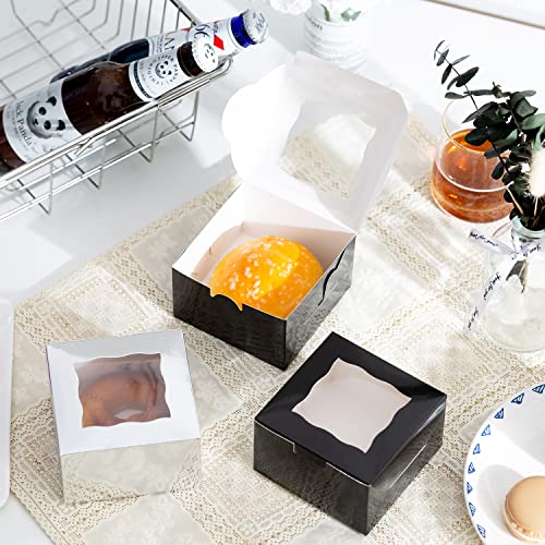 100Pcs Paper Cookie Boxes With Window Small Bakery Boxes 4x4x2.5 Inches Mini Cake Boxes For Pastries,Cupcakes,Desserts,Donuts,Chocolate Strawberries,Candy,Treat Boxes(4 * 4 * 2.5,Black) - color: Black