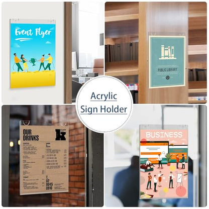 Wall Mount Acrylic Sign Holder 8.5 x 11 Vertical，Clear Plastic Picture Frame, Photo Menu Flyer Display Holders for Office Home Hotel Business Store with Adhesive Tape