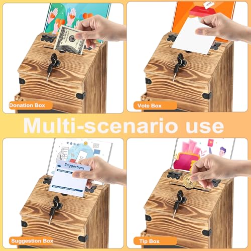 Wooden Suggestion Box with Lock & Sign Holder,7.8" Donation Box - color: Brown