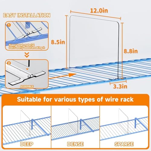 8 Pack Shelf Dividers for Wire Shelves, Acrylic Clear Closet Organizers and Storage for Sweater, Shirts, Bookshelf Handbags Separators Dividers for Closet Organization in Bedroom/Kitchen/Office/Pantry