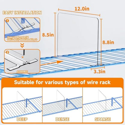 8 Pack Shelf Dividers for Wire Shelves, Acrylic Clear Closet Organizers and Storage for Sweater, Shirts, Bookshelf Handbags Separators Dividers for Closet Organization in Bedroom/Kitchen/Office/Pantry