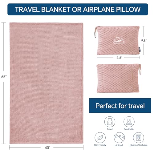 BEDELITE Travel Blanket with Bag, Jacquard Fleece Blanket 65"x40", Pink - color: Pink