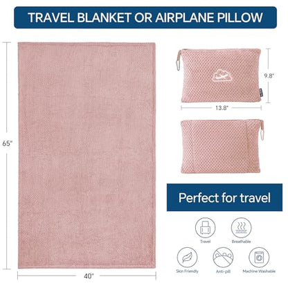 BEDELITE Travel Blanket with Bag, Jacquard Fleece Blanket 65"x40", Pink - color: Pink