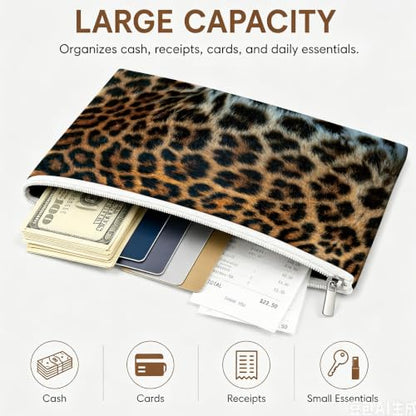 Money Bag with Zipper, Cute PU Leather Cash Bags, Portable Bank Bag Money Pouch for Cash, Coins, Checks, Receipts, Invoices Cosmetics Tools, Deposit Bag for Office Travel, Close Up Leopard - color: Close Up Leopard