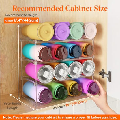 Lifewit Stackable Water Bottle Organizer, Clear Tumbler Holder for Cabinet - size: 4 Tier-16 Bottle