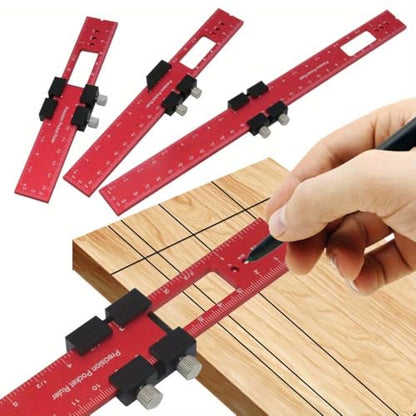 Precision Pocket Rule Metal Slide Stop Marking Ruler Metric Inch Measuring Working Scribing Measure Tools - Aluminum Alloy-300mm - color: Red, size: 300mm