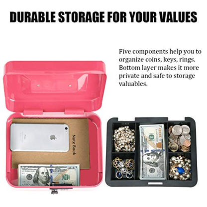 Cash Box with Money Tray, Parrency Large Money Box with Combination Lock, 9.8 x 7.9 x 3.5 inches, Pink - color: Combo Pink, size: Large（9.84")