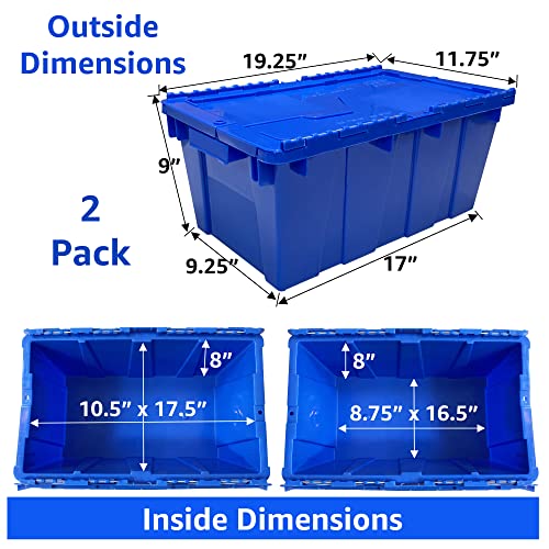 Heavy Duty Stackable Crates, 2 Pack, Blue, Storage Bins With Lids - size: 2 PACK