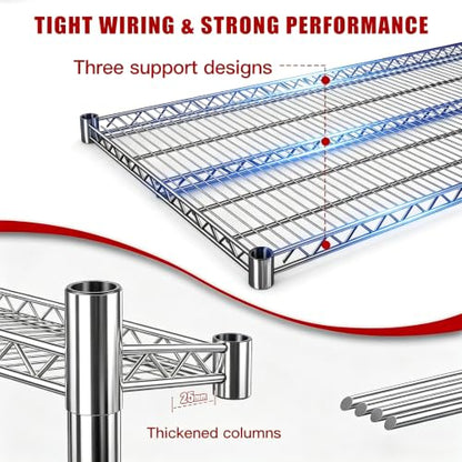Storage Shelves - 5 Tier Metal Shelving Unit, 24"D×48"W×80"H, Chrome - color: Chrome, size: 24"D X 48"W x 80"H, 5 Tier