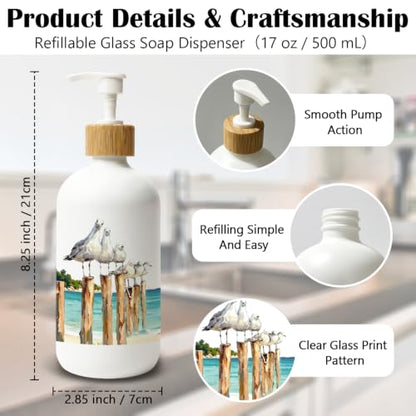 Coastal Beach Seagull Glass Soap Dispenser with Pump - color: Seagull