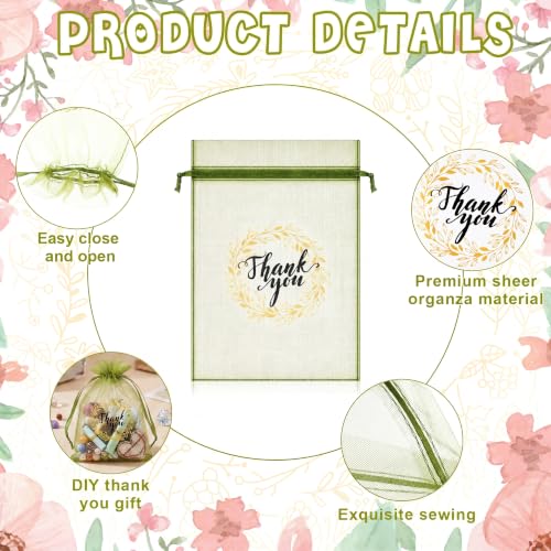Shappy 100 Pcs 4x6 Inch Green Organza Bags, Thank You Drawstring Gift Bags - color: Olive Green, size: 1 Count (Pack of 100)