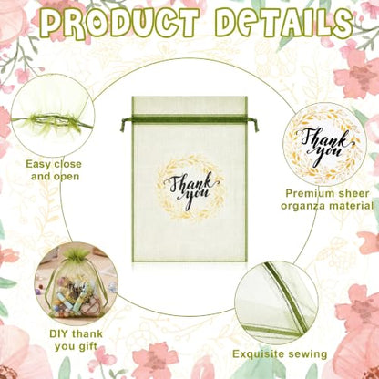 Shappy 100 Pcs 4x6 Inch Green Organza Bags, Thank You Drawstring Gift Bags - color: Olive Green, size: 1 Count (Pack of 100)