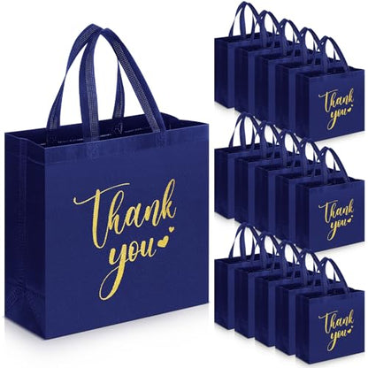 Sweetude 30 Thank You Non Woven Gift Bag, 11 x 12 x 5 Inch, Navy Blue - color: Navy Blue, size: 11 X 12 X 5 Inch