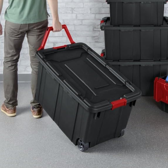 40 gallon plastic storage box, gray stackable storage container with snap-on lid, suitable for garage, attic, basement and warehouse.