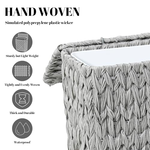 Coeusy Wicker Trash Can with Lid & Liner, Small Bathroom Waste Basket, Grey - color: grey