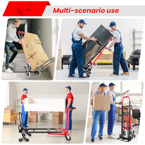 4-in-1 Hand Truck Dolly/Stair Climbing Cart,Convertible Platform Cart Red - color: Red