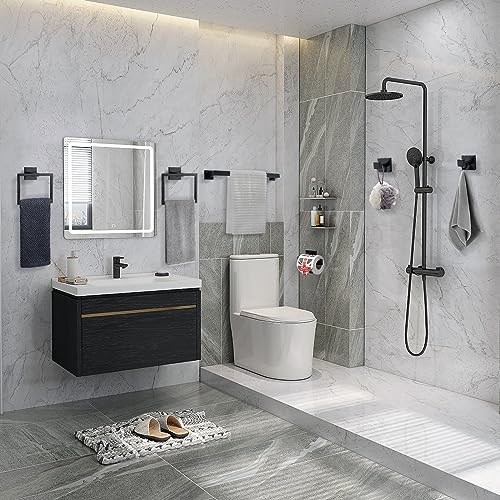 TQKAG 6-Piece Towel Bar Set, 23.6 Inch Bathroom Hardware Set, Matte Black - color: Matte Black, size: 6-Pieces Set-A