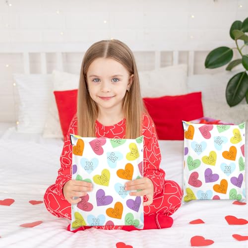 Whaline 100Pcs Valentine's Day Poly Mailer 10 x 13 In Colorful Conversation Heart Mailing Bag Pastel Self-Sealing Plastic Packaging Envelope Bag For Small Business - style: Pastel Conversation Heart