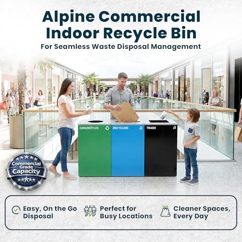 Alpine Commercial Indoor Recycle Bin - 29 Gallon Blue Recycle Bin Recycle Trash Can Office Recycling Bins, Metal Recycling Container with Stickers & 3 Optional Lids (lid Sold Separately) - color: Blue Can