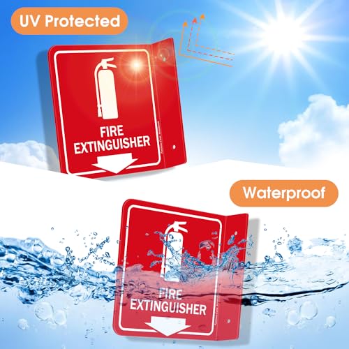 Faittoo Fire Extinguisher Sign, 2 Pack Fire Extinguisher with Down Arrow - 6 x 6 Inches Acrylic Plastic, 2 Pre-Drilled Holes, Includes Matching Screws, Use for Home Office/Business - style: L-shaped 2 Pack