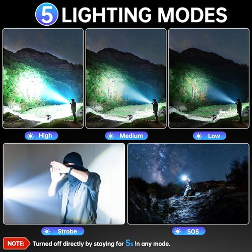 Rechargeable LED Flashlight 90000 High Lumens, Super Bright Flashlight LCD Digital Display Flash Light with 5 Modes & Waterproof, Powerful Handheld Flashlight for Camping Emergencies - size: 1PACK