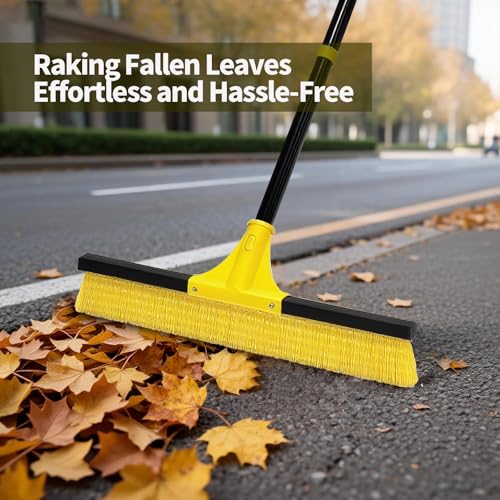 18”Push Broom Brush for Floor Cleaning with 60” Long Handle and Stiff Bristles, Heavy Duty Brush for Shop, Deck, Garage, Concrete,Indoor and Outdoor Broom