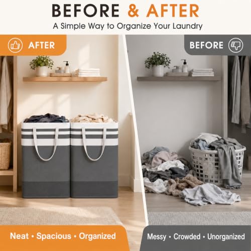 BOOMIBOO 2 Pack Large Laundry Basket,Waterproof Freestanding Laundry Hamper,Collapsible Clothes Basket with Easy Carry Handles in Laundry Room Bathroom Bedroom Dorm,Gradient Grey,100L - color: Gradient Grey, size: 100L