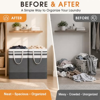 BOOMIBOO 2 Pack Large Laundry Basket,Waterproof Freestanding Laundry Hamper,Collapsible Clothes Basket with Easy Carry Handles in Laundry Room Bathroom Bedroom Dorm,Gradient Grey,100L - color: Gradient Grey, size: 100L