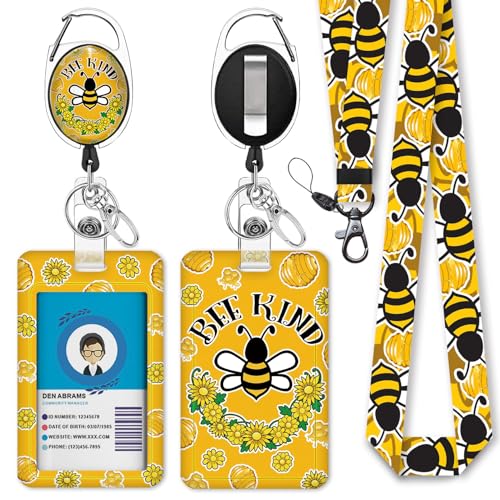 Giancomics Cute Teacher Lanyard for ID Badges Holder Retractable Badge Reel - color: Bee Kind