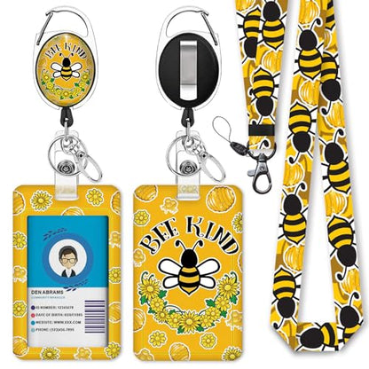 Giancomics Cute Teacher Lanyard for ID Badges Holder Retractable Badge Reel - color: Bee Kind