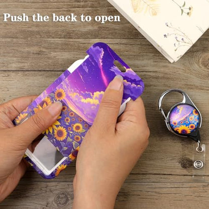 Sunflower Lanyard with Retractable Reel Clip & Badge Holder for Cards IDs Lanyard for Keys Name Badge Holder for Women Teen Girls Office School Teacher - color: Sunflower