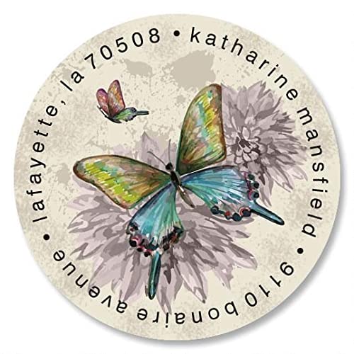 Colorful Images Vintage Butterfly Return Address Mailing Labels, Personalize with Name & Addresses, Set of 144 Self Adhesive, Easy Peel Flat Label Sheets, 1½” Across, 1 Design - color: Vintage-round