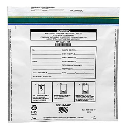 Secur-Pak Deposit Bags - Pack of 100 - Bill Capacity - color: White, size: 20x20 (8000 cap)