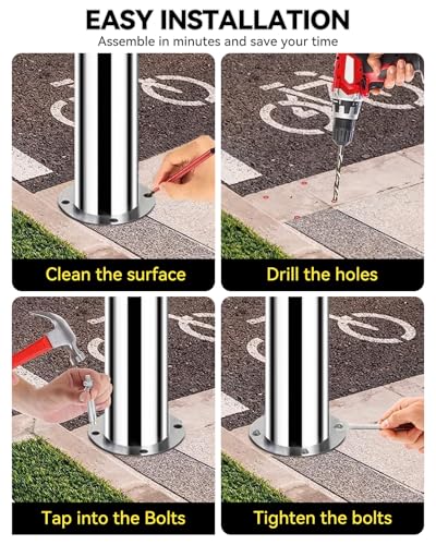 32" Safety Bollard 2 Pack Stainless Steel with Reflective Tape, 8 Anchors - size: Without Chain