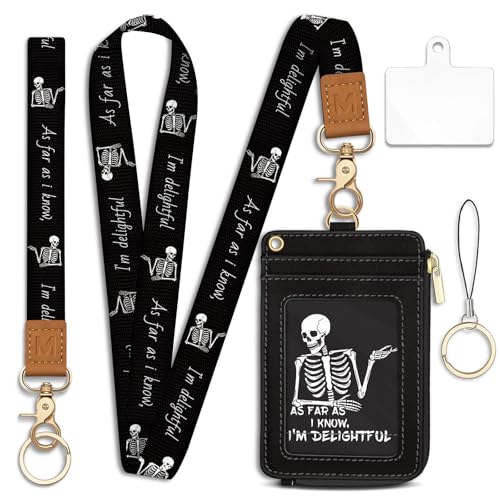 Skeleton Lanyard Wallet with Id Badge Holder Keychain Card Women - color: Skeleton Funny