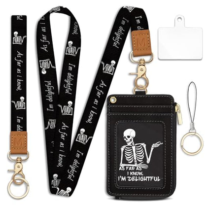 Skeleton Lanyard Wallet with Id Badge Holder Keychain Card Women - color: Skeleton Funny
