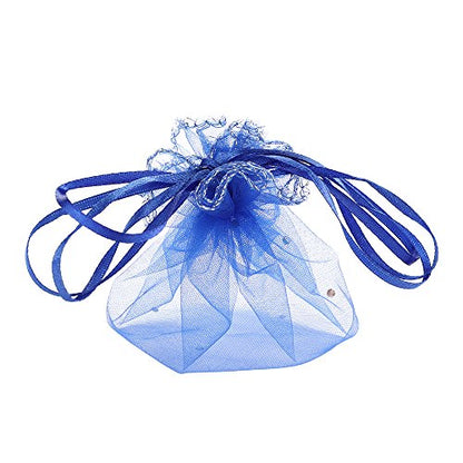 100pcs 9.8 Inch Round Organza Drawstring Bags, Royal Blue Baby Shower Favor Bags Bath Bomb Candy Pouch Wedding Party Gift Packaging - color: Royal Blue