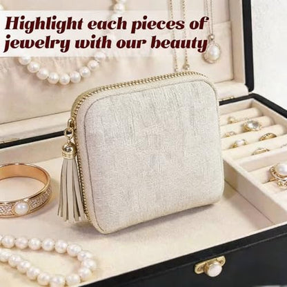 Small Travel Jewelry Pocket Case with Zipper for Women - color: White