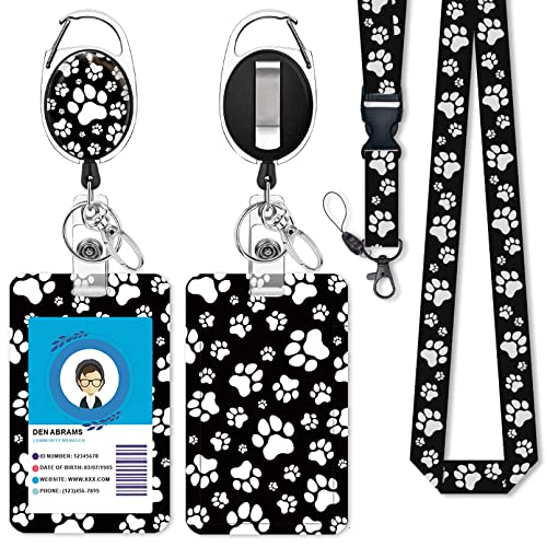 Giancomics Dog Paw Lanyard for ID Badges Holder Retractable Badge Reel Card - color: Dog Paw-black