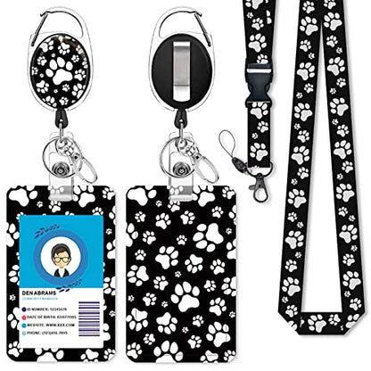 Giancomics Dog Paw Lanyard for ID Badges Holder Retractable Badge Reel Card - color: Dog Paw-black