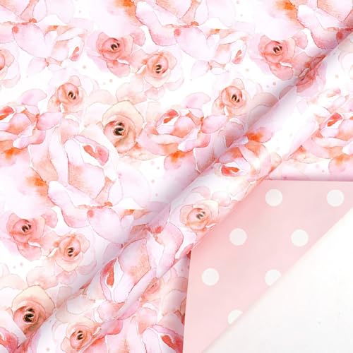 Pink Flower Wrapping Paper, Reversible Pink Wave Point Baby Girl Women Wrapping Paper Gift Wrap for Birthday, Valentines, Mothers day, Graduation, Wedding, Fathers day, Baby Shower (17in x 32.8ft) - color: Pink Floral