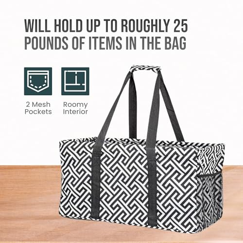 Extra Large Utility Tote Bag - Oversized Collapsible Beach Bag - Geo Black - color: Geo Black
