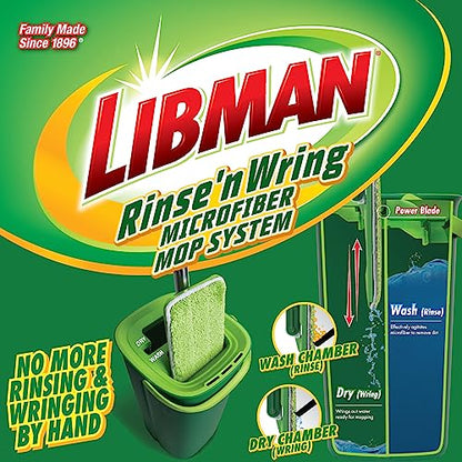 Libman Rinse 'n Wring Mop and Bucket System, 4 Microfiber Pads Included - style: 4 Pads