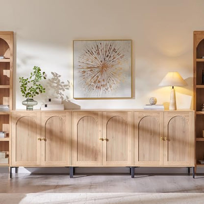IFGET 92.63" W Modern Arched Sideboard Buffet Cabinet with Storage, Natural - color: Natural, size: 3 Pieces